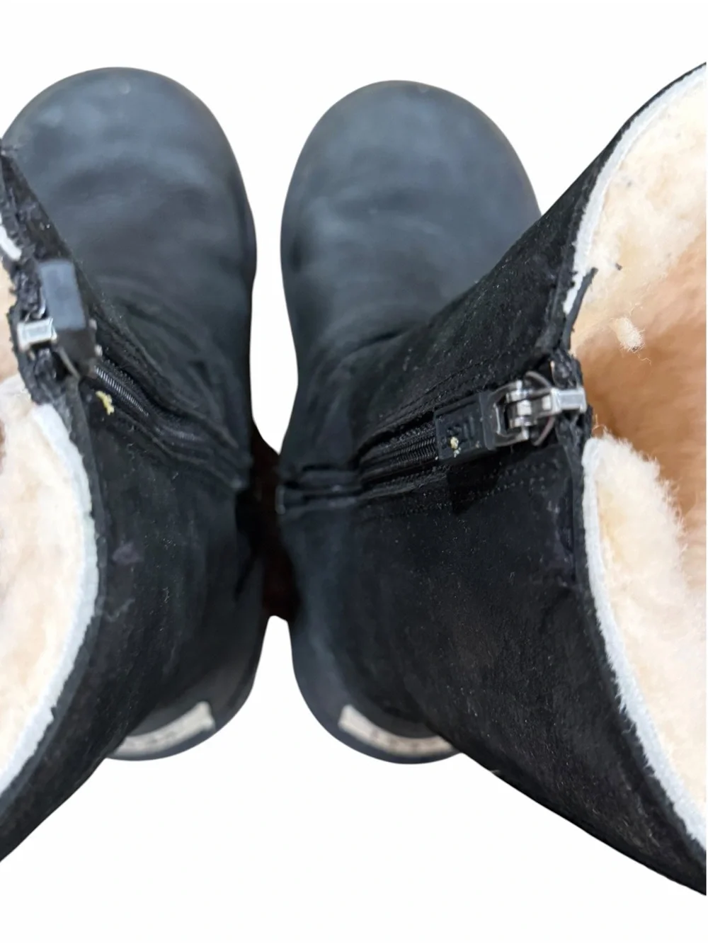 UGG, Black Suede Shearling-Lined Mid-Calf Boots with Buckle, Size 3